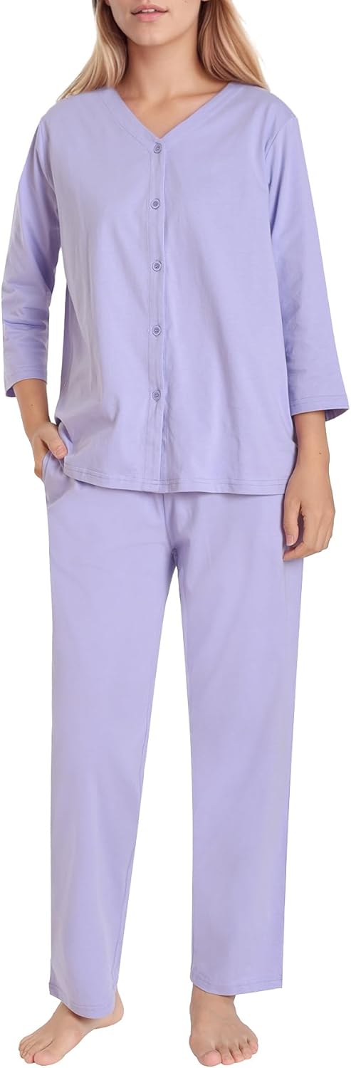 Women's Petite 3/4 Sleeve Pajamas Set Petite Length Cotton Pjs