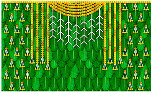 Image of Banana Leaf Design Backdrop Decoration Pooja Cloth (5 * 8 FT) (Banana 13)