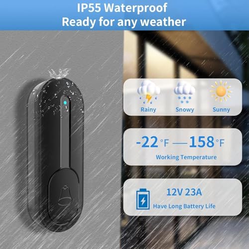 Image of MOOKA Wireless Doorbell, IP55 Waterproof Mini Door Bells Wall Plug-in Cordless Ring doorbell -1000ft Range, 55 Chimes, 5 Levels Volume, LED Indicator, Battery Operated Door Chime Kit Easy Install
