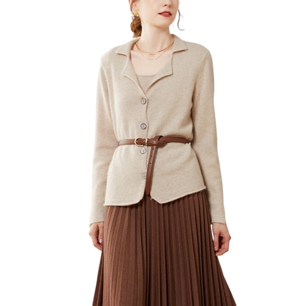 DISSA Damen Kaschmir Strickjacke Revers Langarm Cardigan Kaschmir Wolle Einfarbige Relaxed Dicker Strickjacke,SPR2218