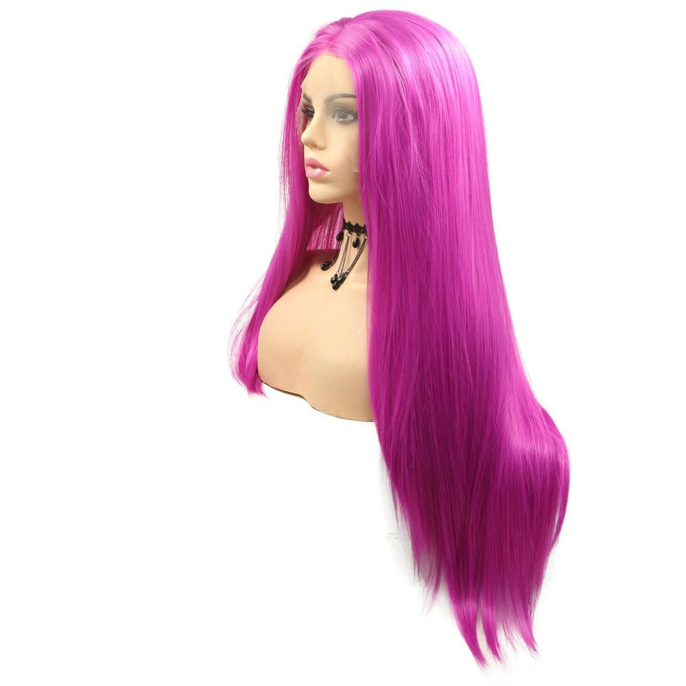 13x3" Pre Plucked Long Straight Colorful Wigs for Women Natural Looking Heat Resistant Fiber Synthetic Lace Front Wigs for Replacement/Party/Cosplay/Costume/Daily Use (Bright Purple) - Image 2