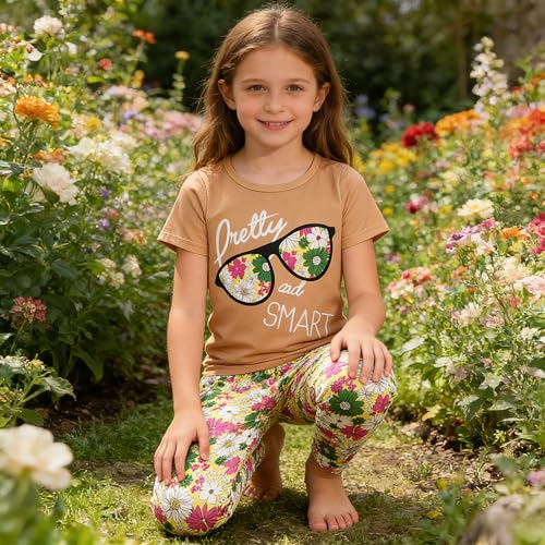 Image of 4-7T Kids Toddler Girls Print Outfits Short sleeved Flower Printed Top+Flower Print Pants Set