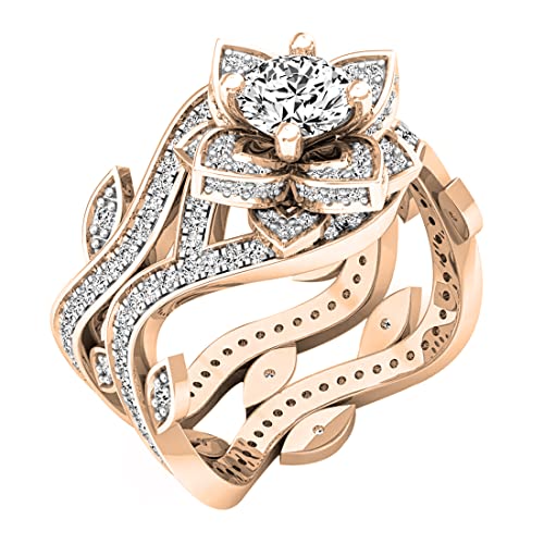 Dazzlingrock Collection 1.50 Cttw Round White Diamond Vintage Engagement Ring Set for Women in 14K Solid Gold