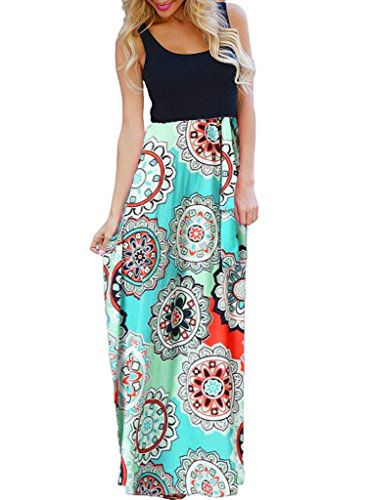 OURS Women's Sexy Ethnic Style Sleeveless Floral Print Bohemian Tank Dresses Geometric Party