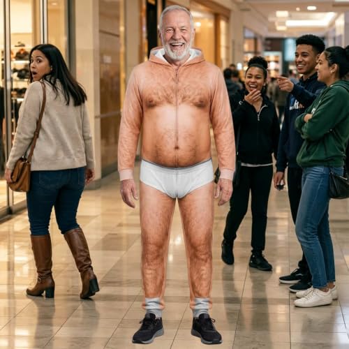Ugly Jumpsuit Funny Dad Bod Zip Up Adult Hooded Novelty One-Piece Pajama - image 2