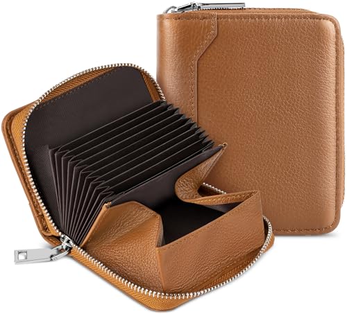 Image of HUANLANG Mens Wallet RFID Blocking Multi Card Holder Wallets for Men Bifold Wallet with Zipper Small Men's Leather Wallet