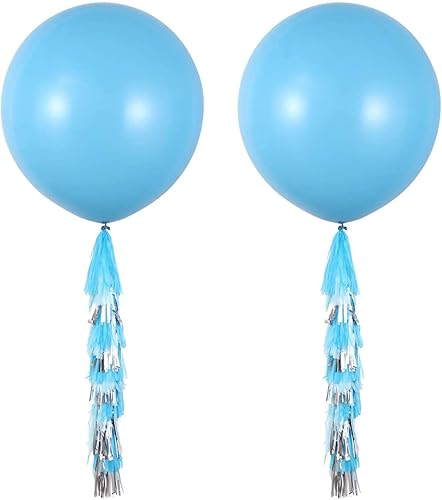 Miniatura 4 de Globos redondos grandes de 36 pulgadas, paquete de 10 globos gigantes gruesos de color azul claro para sesiones de fotos, bodas, baby shower,