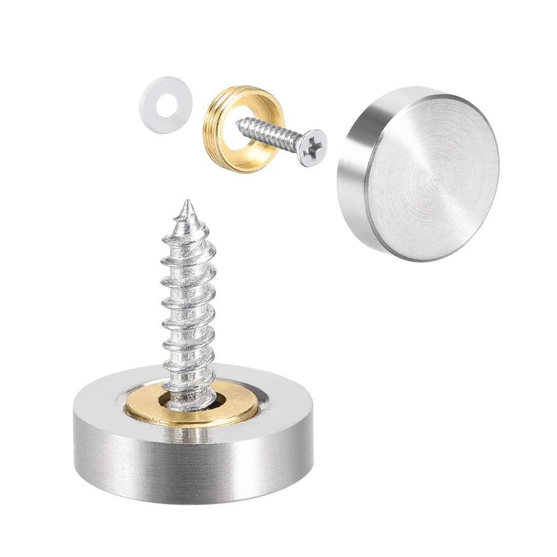 TOP-VIGOR 8Pcs Mirror Screws, 18mm Cap Nail With Washers, Decorative Cap Covers Brushed Nails for Mirrors Furniture Fittings