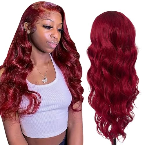 JSTHHTT 26 Pulgadas Peluca Larga Ondulada Rojo Para Mujer, Peluca De Pelo SintéTico Natuaral, Encantador SintéTico Largo Ondulado Lateral, Largo Ola Rizo Cabello Para Cosplay/Fiesta/Diario, Color Rojo