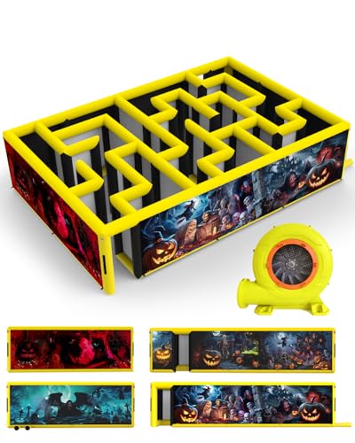 WZIIOT Inflatable Maze 26.5x18x6.5FT Haunted House with 1100W Air Blower - Halloween Theme Maze