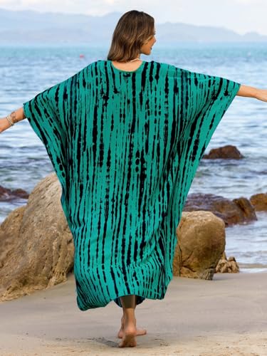 Image of IMAGEKOPE Women's Plus Size Animal Print V-Neck Batwing Kaftan Beach Dress Bathing Suit Cover-Up Loungewear