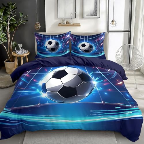 Blue Duvet Cover Twin Size 2 Pieces Football Comic Style, Bedding Set Room Decor Bedspread for Kids Teens, Comforter Quilt Cover Bedding Set with Pillow Sham