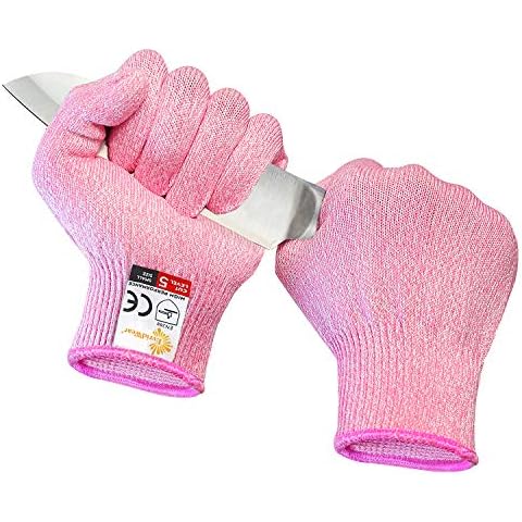 Evridwear Cut Resistant Gloves Food Grade Level 5 Kitchen Safety Protection (Medium, Pink) Cover