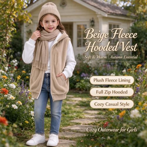 Girls Long Fleece Vest Warm Zip Up Hooded Neck Sharpa Sleeveless Jackets - image 3