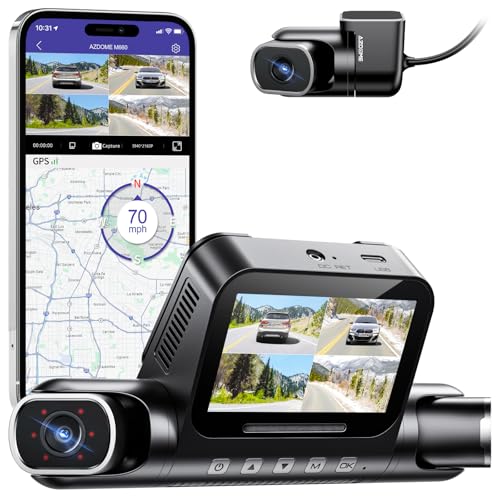 AZDOME 4-Canaux Dashcam Voiture, 360 degrés Camera Voiture Avant Arriere avec 128GB eMMC, 2.5K+3x1080P (M660 Pro)
