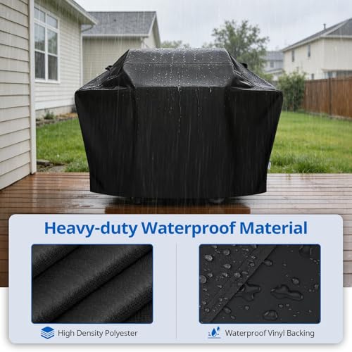 Image of SunPatio BBQ Grill Cover 70 Inch, Outdoor Heavy Duty Waterproof Barbecue Gas Grill Cover, Fade Resistant, All Weather Protection Compatible for Weber Charbroil Kenmore Brinkmann and More, Black