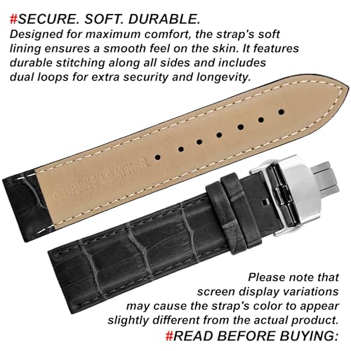 Image of DBLACK ''HOOK'' Leather Watch Strap with Butterfly Lock, Bamboo Design Pattern Full Padded Watch Belt / / For 18mm, 20mm, 22mm, or 24mm Watch Band (Choose Your Size & Color)