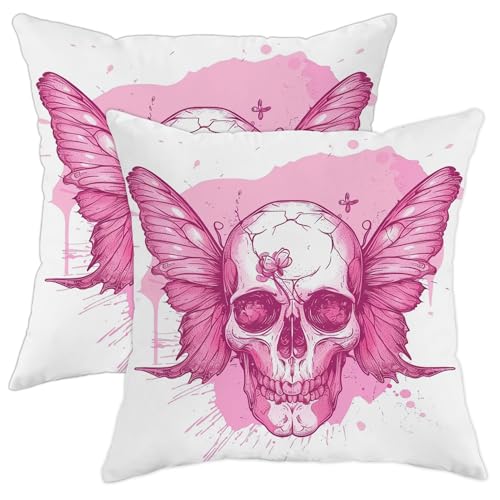 Juego de 2 fundas de almohada con diseño de calavera y alas de hada, funda de cojín gótica de mariposa de melocotón, fundas de cojín cuadradas decorativas de temporada para el hogar, sofá, cama, sofá