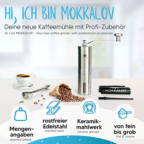 Foto von LÖWENKÖNIG® MOKKALOV Edition - Kaffeemühle manuell mit Keramik-Kegelmahlwerk I Kaffeemühle Hand - Handmühle aus Edelstahl I Präzise Mahlgradeinstellung stufenlos I Manuelle Kaffeemühle Keramikmahlwerk