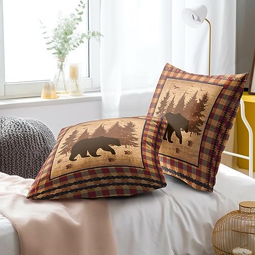Imiss-Bear-Throw-Pillow-Covers-18×18-Inch-Set-of-2-Forest-Cabin-Nature-Wildlife-Square-Pillowcase-Buffalo-Plaid-Decorative-Cushion-Cover-for-Outdoor-Sofa-Bedroom-Car Imiss Bear Throw Pillow Covers 18×18 Inch Set of 2 Forest Cabin Nature Wildlife Square Pillowcase Buffalo Plaid Decorative Cushion Cover for Outdoor Sofa Bedroom Car