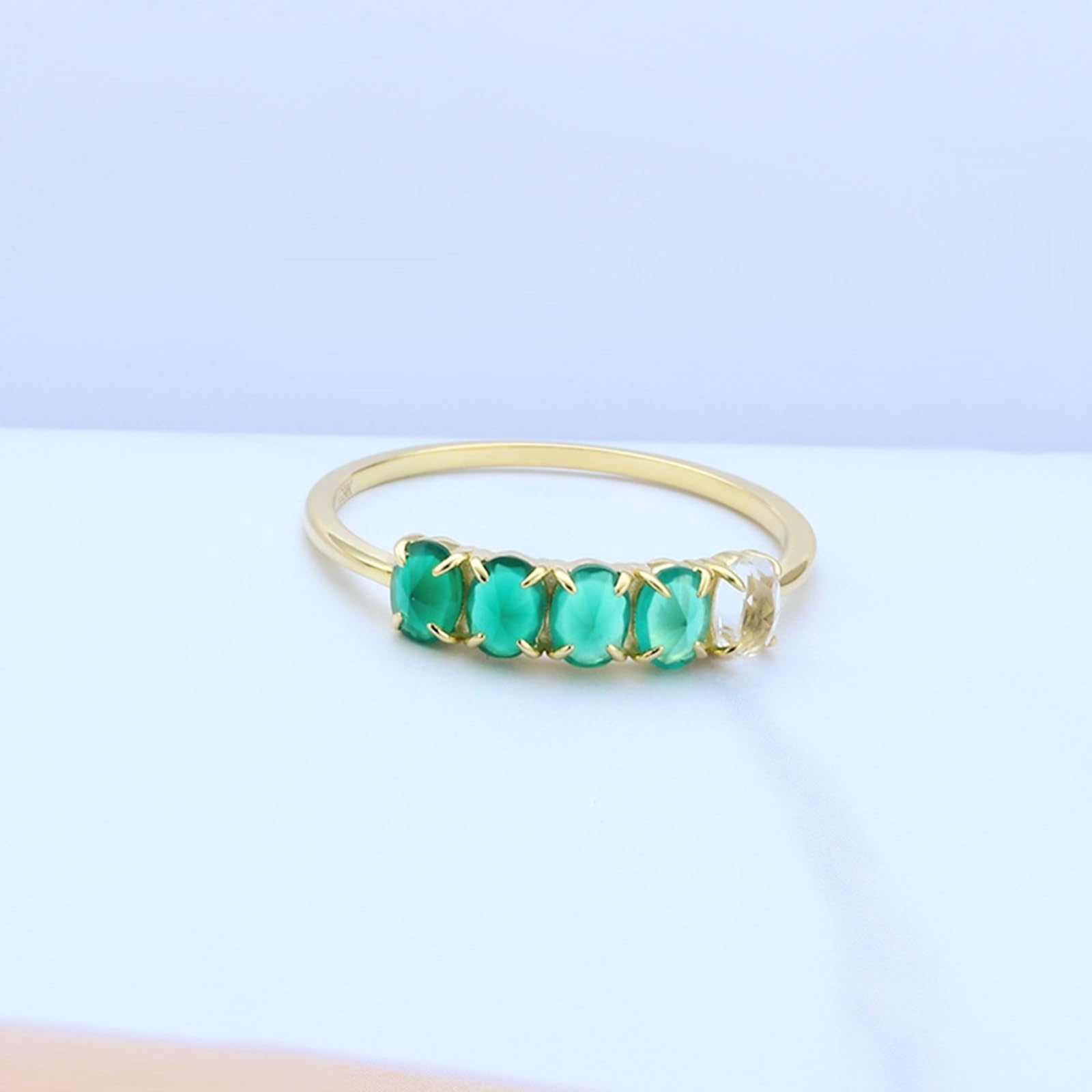 Bague de fiançailles ovale en or jaune 18 carats avec citrine et agate verte pour femme