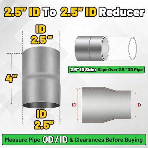 Image of 2.5 inch ID to 2.5 inch ID Exhaust Adapter Connector, 4 inch Overall Length
