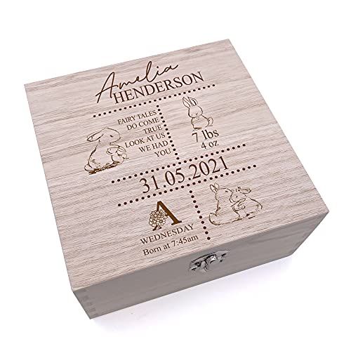 ukgiftstoreonline Personalised baby Wooden Memory Box Gift With birth Details