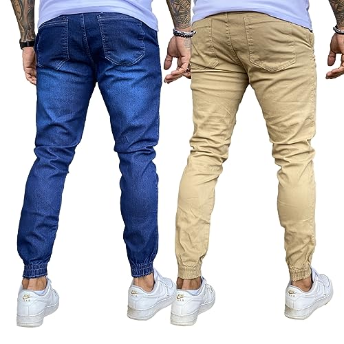 Kit 2 Calça Jeans Masculina Jogger Com Punho (M, BEGE E ESCURO)