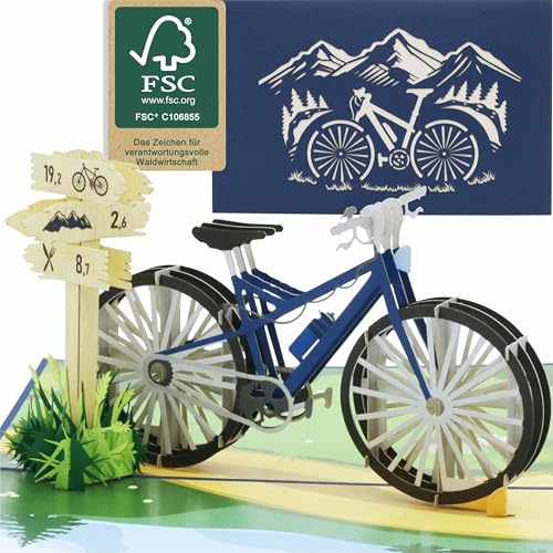 design3dkarten Biglietto pop-up per bicicletta, idea regalo originale per bicicletta, idea regalo creativa, per mountain bike o downhill bike, anche come decorazione e regali di denaro
