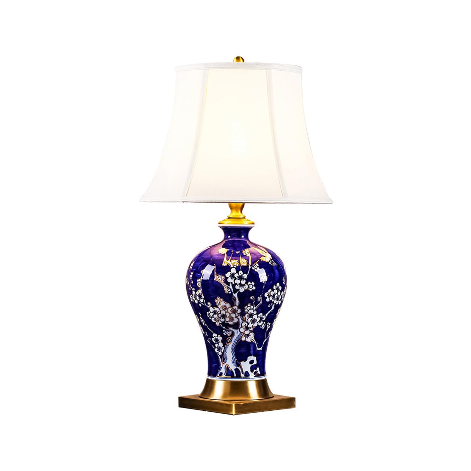 Lampka nocna do sypialni stolik nocny - ceramiczna lampa do salonu, lampka nocna z lnianym kloszem, nowoczesna lampa do sypialni (przełącznik przyciskowy)