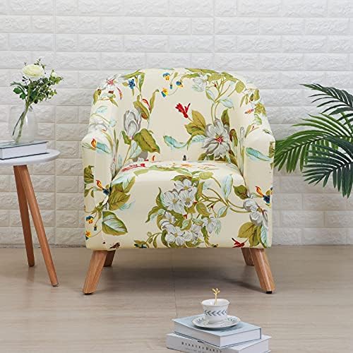 Club Chair Cover Stretch Spandex Geometric Pattern Armchair Covers,tub Chair Cover for Living Room Armchair Protector Accent Chair Covers with Arms(Light Yellow Flower)