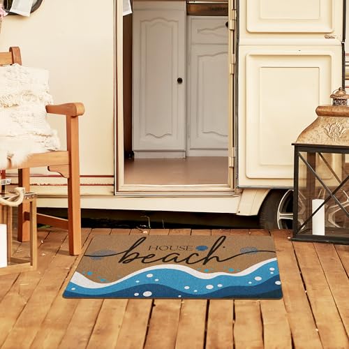 XLDLIOO Beach Coastal Summer Door Mat, Beach House Doormat, Ocean Welcome Front Door Mat Indoor Outdoor Entrance, Beachy Seashell Artificial Coir Doormats Rugs for Patio Entry Home Decor, 30x17in - Image 4