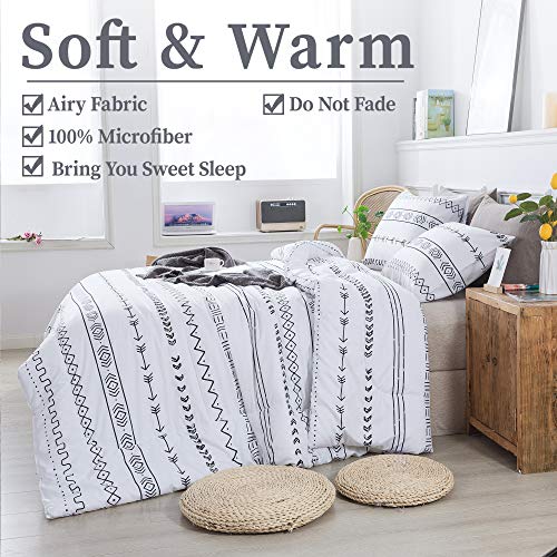 Litanika White Boho Comforter Full(79X90Lnch), 3 Pieces(1 Bohemian Comforter And 2 Pillowcases) Geometric Striped Arrow Comforter, Soft Microfiber Down Alternative Comforter Bedding Set #TOP2