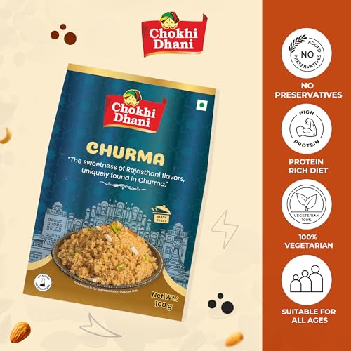 Image of Chokhi Dhani Wheat Churma 100g | Ready to Eat Rajasthani Sweet | Traditional Churma Dessert | Crumbly Indian Mithai | Veg