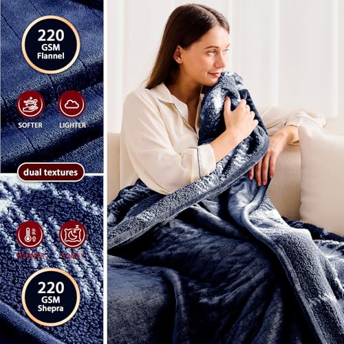 JKMAX Heated Electric Blanket Throw Size - 50"x60" Flannel Heating Blanket with 10 Heating Levels & 5 Time Settings Over-Heat Protection, Winter Warmer for Adults with ETL Certification(Navy Blue)