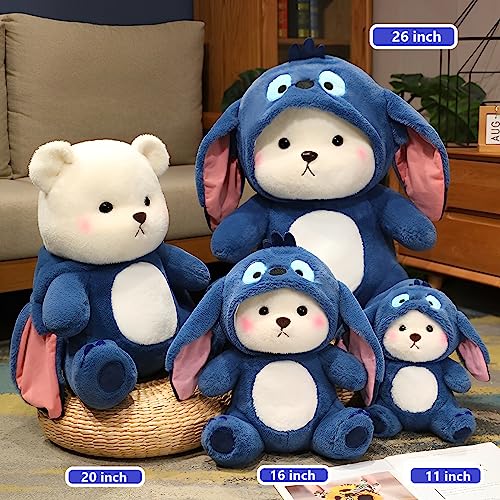 Image of Bilibang Cartoon Plush Cross-Dressing Teddy Bear Plush Toy, Cute Teddy Bear with Removable Stitchhat (Blue StitchBear, 26 inch / 3.4 lb)