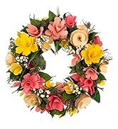 Door wreath spring with flowers made of wood – decorative table wreath – wreath decoration with hanger