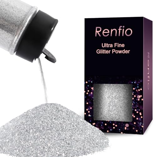 Renfio Ultra Fine Glitter Powder Metallic Resin Glitter 2.11 Oz (60g) PET Flakes Crafts Sequins 1/128 0.008 0.2mm Epoxy Chips Flakes for Tumblers Slime Decoration - Silver