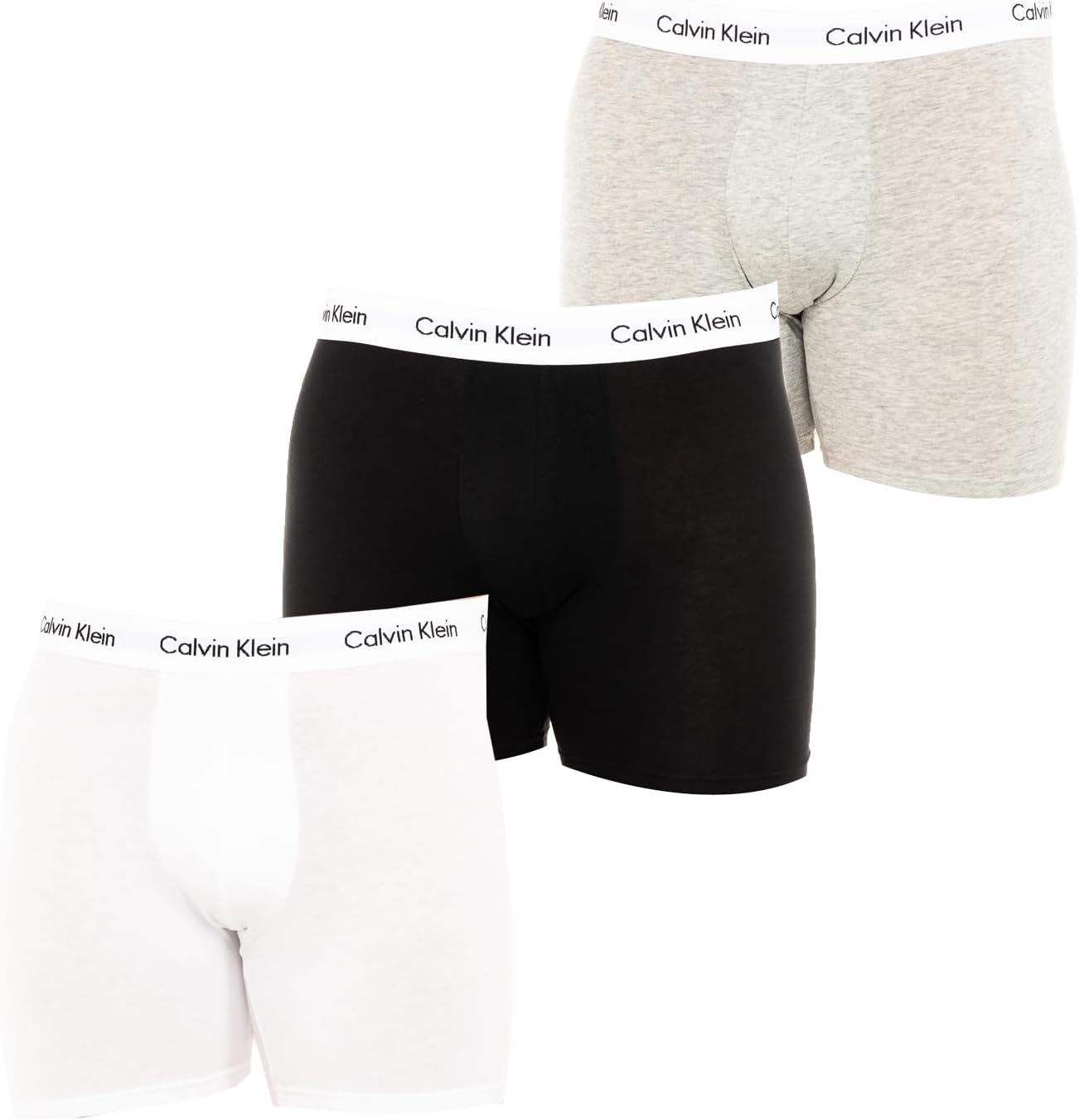 Calvin Klein Men's 3 Pack Cotton Stretch Boxer Briefs, White, Large