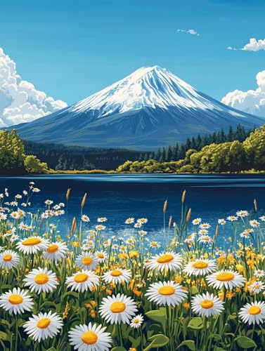 数字油絵 風景 ペイントバイナンバー スノーマウンテン ナンバーペイント, DIY 絵 デジタル油絵 キット 初心者向け 簡単 Paint by Numbers ブラシとアクリル絵の具が入 手塗り DIY絵 オフィス インテリア リビング装飾, 女性へのギ