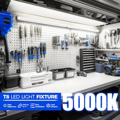 Image of Barrina T8 LED Shop Lights 2FT, 20W 3000LM 5000K, 4 Pack, High Output Tube | 2 Foot Light Bar for Workbench Workshop and Garage, Daylight White, Ceiling Mount, Linkable to 10, Aluminum, V Shape