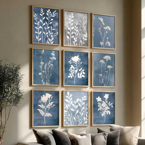 Image of kotart Aesthetic Abstract Floral Art Home Decoration | Boho Floral Paintings With Frame For Living Room Bed Room Hotel Wall Decor Digital Reprint Set of 9 (10X13 inch)