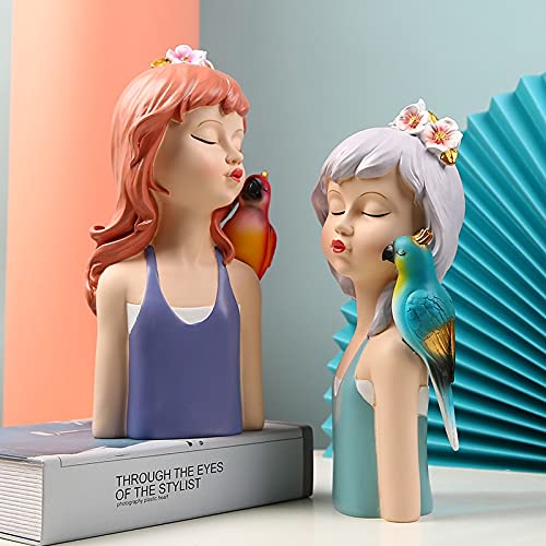 Amazon.co.jp: 現代彫刻 かわいいオウムの女の子彫刻の装飾品樹脂