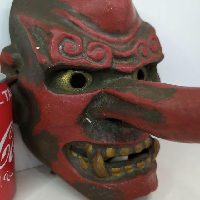 くろ334♡【 美品 】 手彫りオブジェ／天狗／神楽面／マスク／壁掛