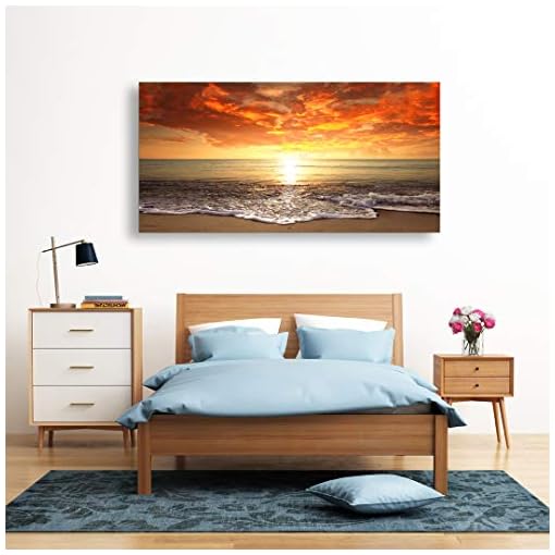 Baisuart S0162 Canvas Prints Wall Art Sunset Ocean Beach Pictures Photo Paintings for Living Room Bedroom Home Decorations Stretched and Framed Seascape Waves Landscape Giclee Artwork 30x60inch - Image 4