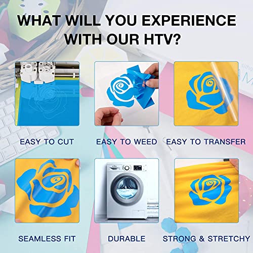 Image of HTVRONT Vinyl Rolls Heat Transfer Vinyl - 12 inch x 8ft Lake Blue HTV for Shirts, Iron on Vinyl for All Cutter Machine - Easy to Cut & Weed for Heat Vinyl Design (Lake Blue)