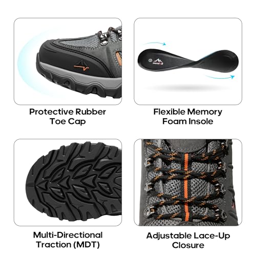 NORTIV 8 Men's Waterproof Hiking Shoes Leather Low-Top Hiking Shoes for Outdoor Trailing Trekking Camping Walking Quest4