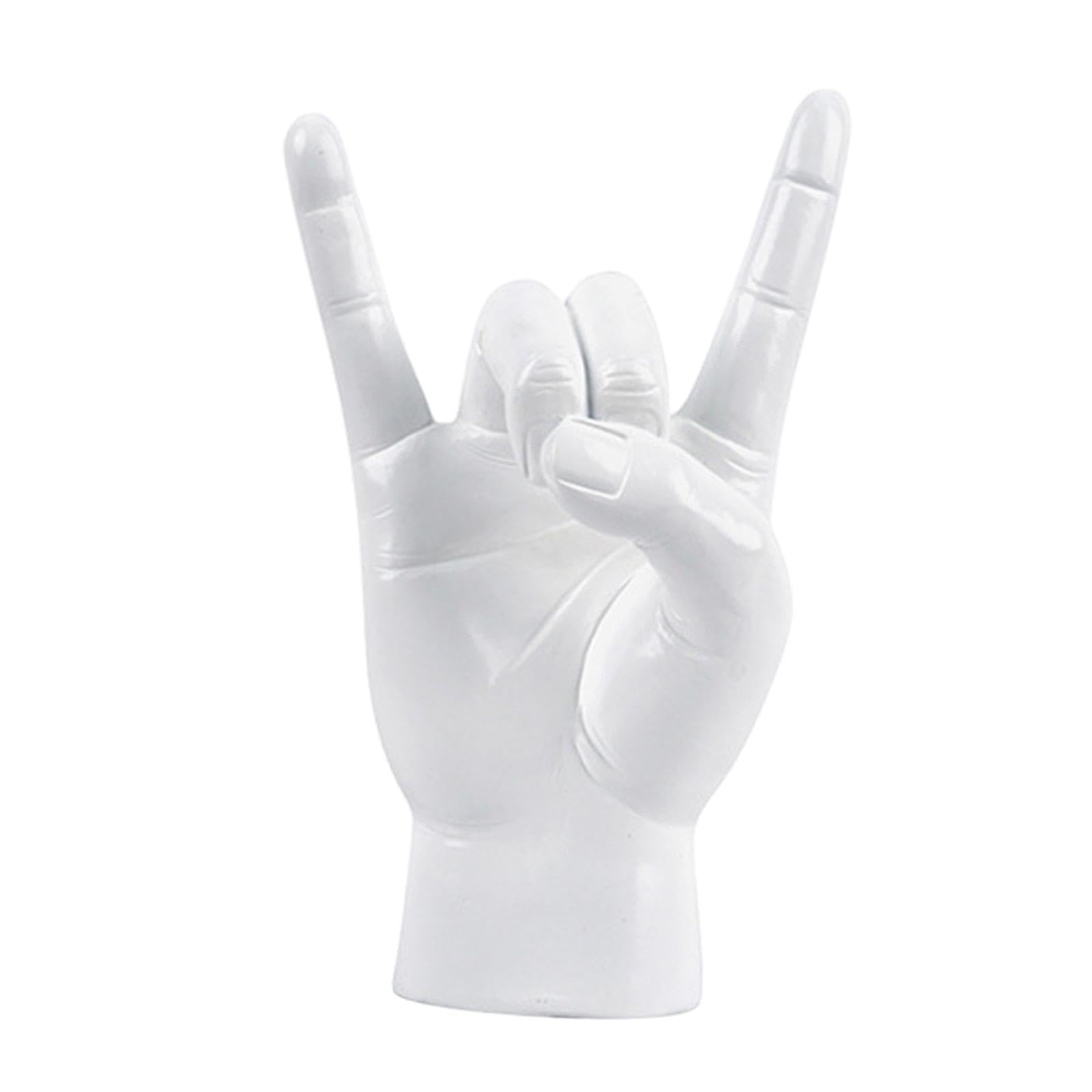 TWISAXC for Creative Finger Statues Rock Music Gesture Hand Figurines Musician Collections Rock Music Gesture Hand Finger Statues Figurines Cabinet for, White Right, 12x8.5x19.5cm