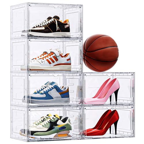 TOFWOF 6 Pack XX Large Shoe Organizer, Heavy-Duty Hard Thicken Plastic Clear Stackable Shoe Storage...