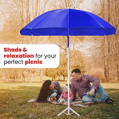 Image of ORILEY Garden Umbrella with Stand Foldable Big Size (6ft Height 36 Inch Rib Arm) Heavy Duty Waterproof Rain & UV Sun Protection Outdoor Patio for Balcony Shedding Cantilever & Lawn (Blue)